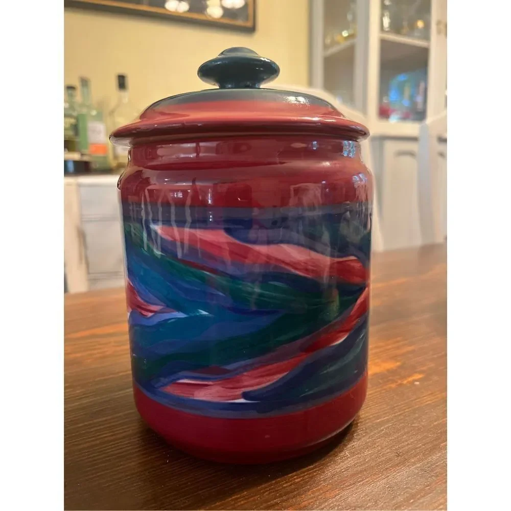 Gail Pittman 1988 “Flame” 1988 Large Canister with Lid Abstract Ceramic Pottery